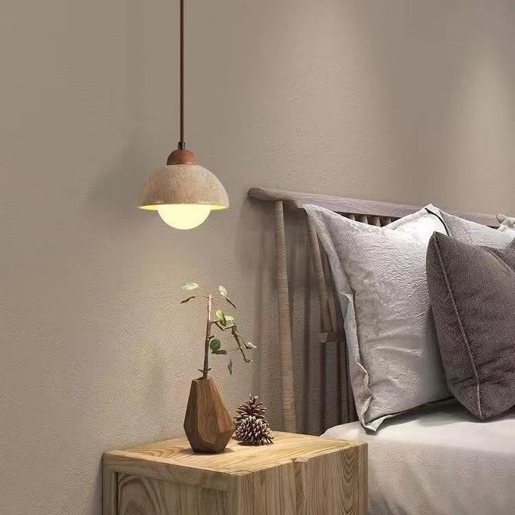 日式侘寂风床头吊灯酒店民宿创意个性实木黄洞石餐厅吧台小吊灯