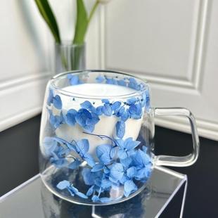 玻璃杯带把高硼硅内置水杯干花多种款式透明隔热奶茶跨境杯子双