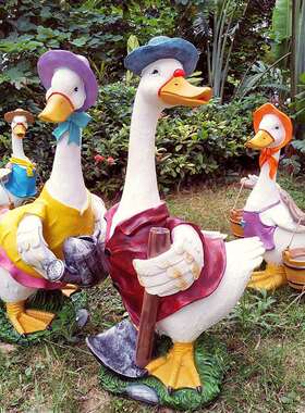 卡通鸭子摆件树脂工艺品园艺景观雕塑花园别墅摆设个性创意装饰品