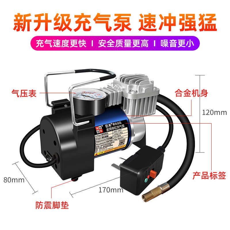 电动汽车用家用单双缸篮球泵车便携式220v充气/轮胎打气泵打气筒