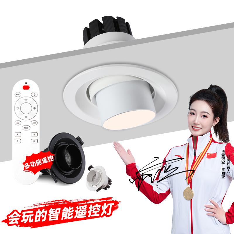 遥控射灯led嵌入式天花灯cob筒灯可调光无极调光三色变光客厅灯具