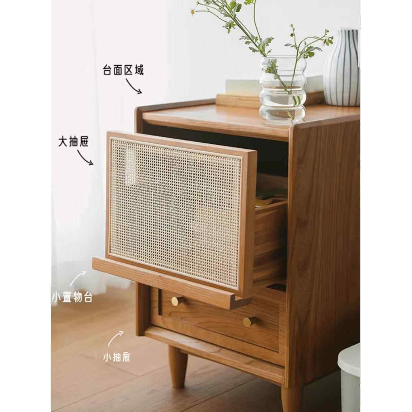 北欧床头柜实木藤储物柜简单卧室床头柜抽屉储物柜日本沙发侧柜,住宅家具,床头柜,淘宝优惠券,粉丝福利购,淘宝优惠卷