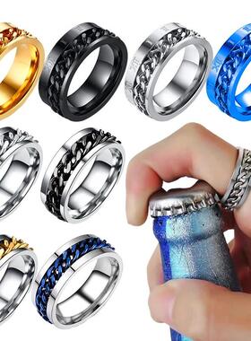 Cool Anti Sress Rotate Freely Chain Rings For Men Stainless