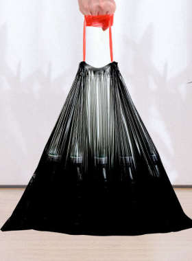 AZA3利得黑垃圾袋免撕抽绳加厚加大自动收口穿绳家用45*50*100只*