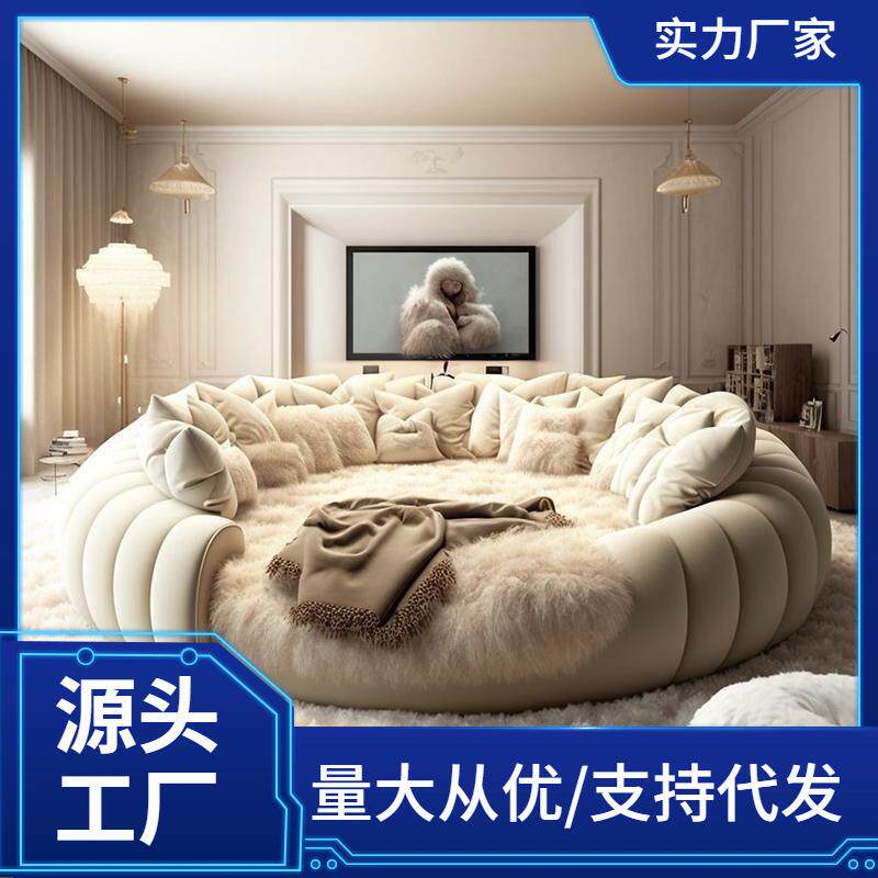 酒店宾馆民宿豪华双人床绒布圆床现代简约双人婚床主卧公主大圆床