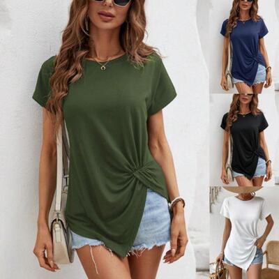 Boho Women Batwing Shirt Front Knot Summer Beach Daily Wear