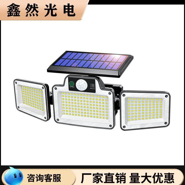 太阳能人体感应三头壁灯可USB充电户 防水庭院围墙道路照明车库灯