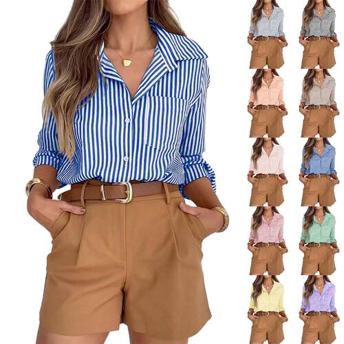 Fashion Striped Long Sleeve Fitted Casual Shirt All Seasons