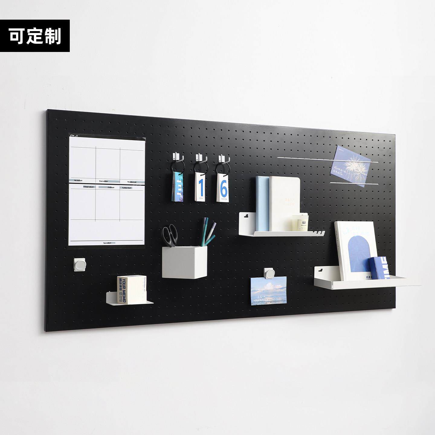 黑色北欧洞洞置物架 免打孔墙上金属收纳架办公室用
