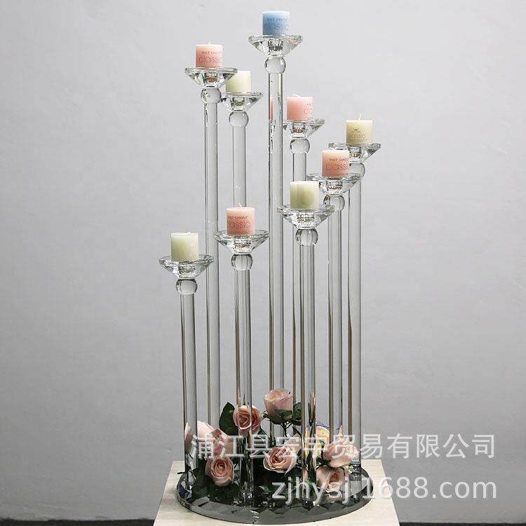 婚庆婚礼道具十头水晶蜡烛台防风烛台摆件样板房酒店软装装饰