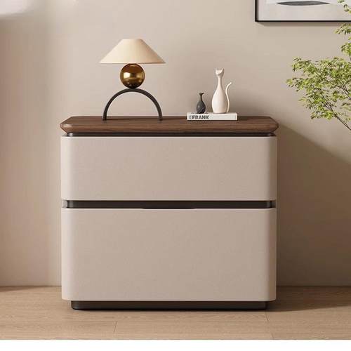 新款意式极简实木高级床头柜卧室轻奢现代家用简约收纳床边柜