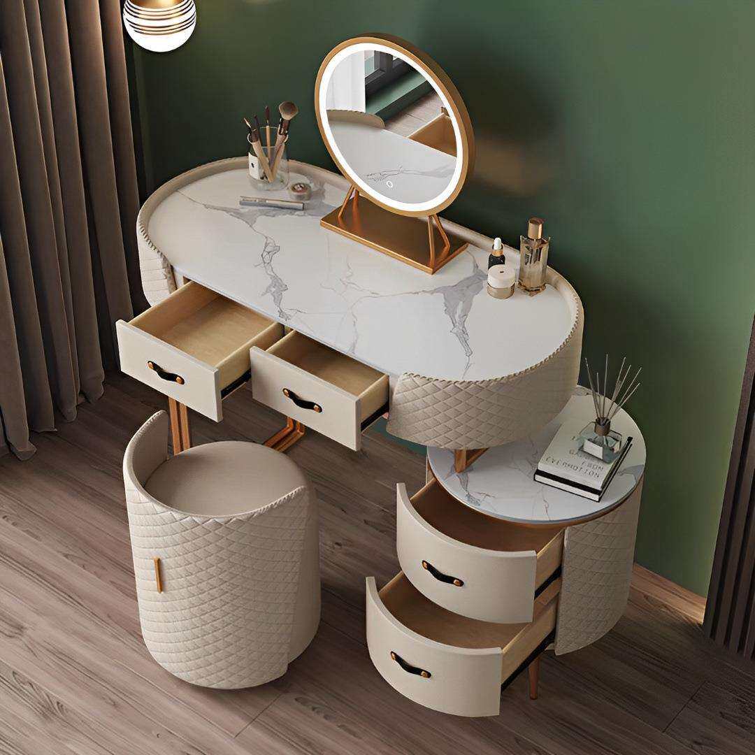 意式轻奢梳妆台家用床头现代简约化妆台高颜值床边储物柜化妆桌子