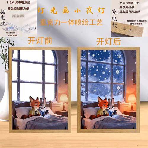 疯狂动物城创意灯光画周边氛围灯宿舍卧室客厅发光装饰画摆台CL
