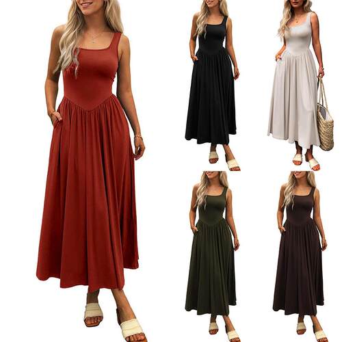 Summer Dresses For Women 2026 Maxi Casual Square Neck Flowy