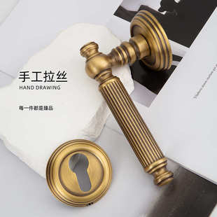 厂家直售 全铜法式静音门锁 纯铜卧室门把手复古中古风房门锁整套