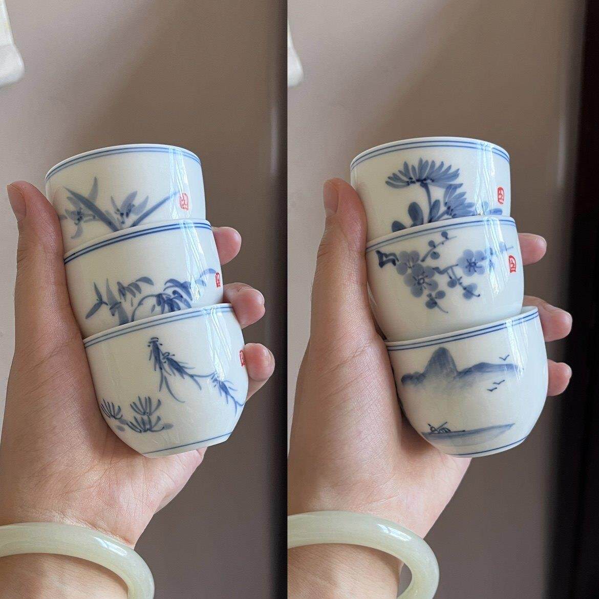 景德镇青花纯手绘主人杯茶杯陶瓷手工功夫茶具套组客杯家用六只装
