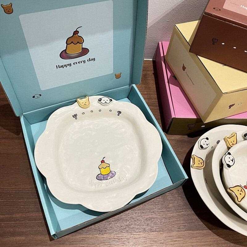 采购产品可爱的碗和盘子,家用面碗,陶瓷深盘在甜点盘,高看餐具