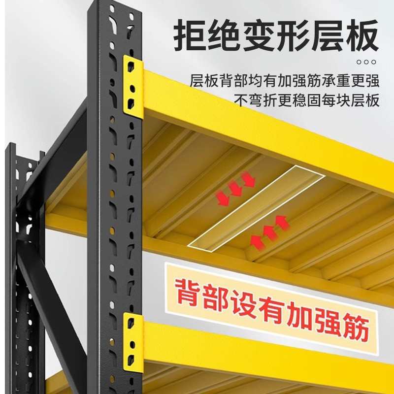 黑黄货架仓储仓库多层置物架家用储物架超市快递展示架加厚铁架子