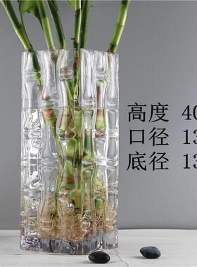 高档特大号方水形花瓶璃透明高50cm花大号插客厅玻摆件培富贵竹落