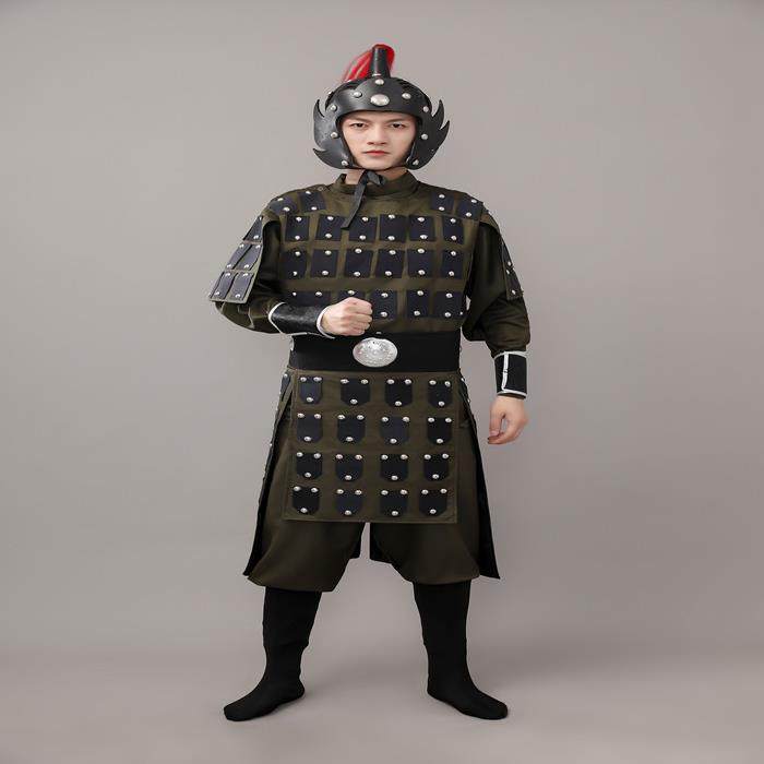 正品古装汉服木演出人古代军将盔甲红色铠甲成岳飞花兰红色士兵舞