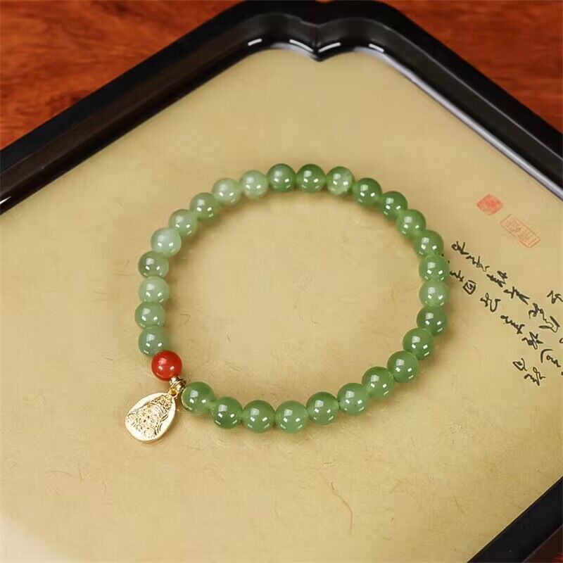 天然中式和田玉国风串珠手串2024水绿手链青白玉渐变轻奢女款