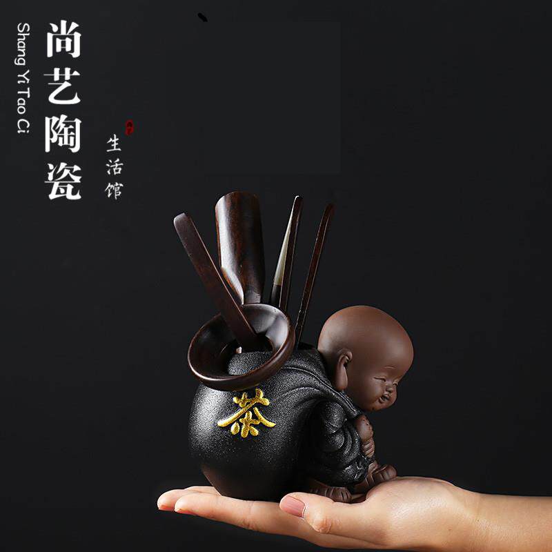 黑陶茶具配件功夫六君子套装茶宠摆件精品可养黑檀木鸡翅茶道配件