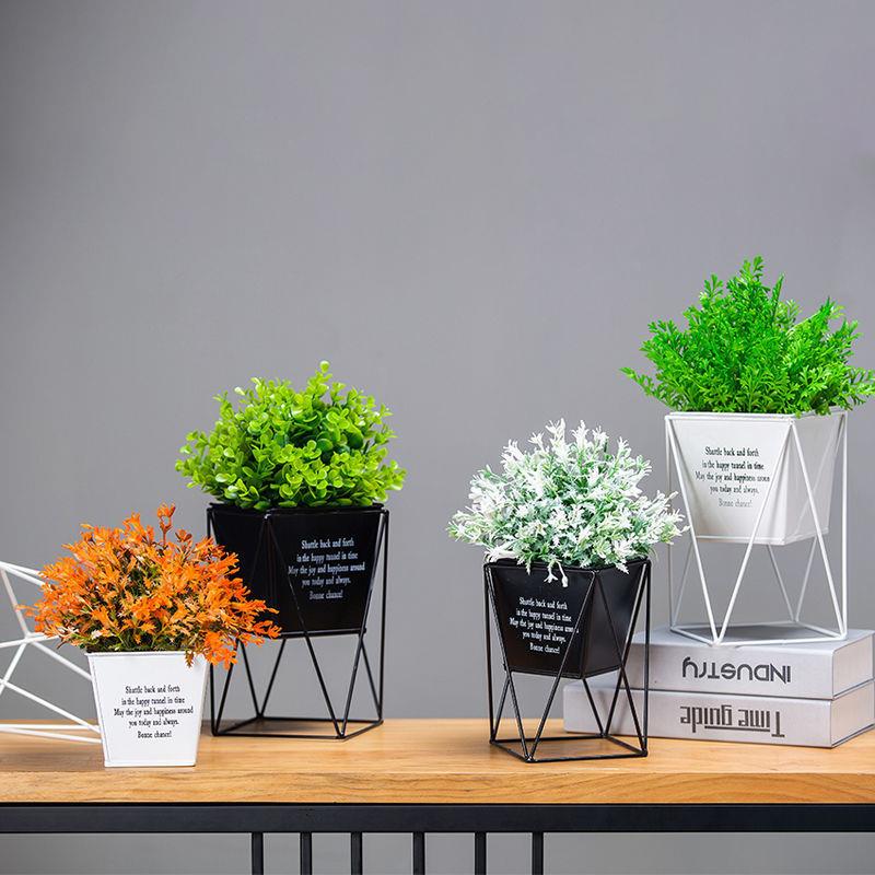 北欧花绿植盆栽摆花假花塑料花装饰品家居桌面摆设铁艺花架子