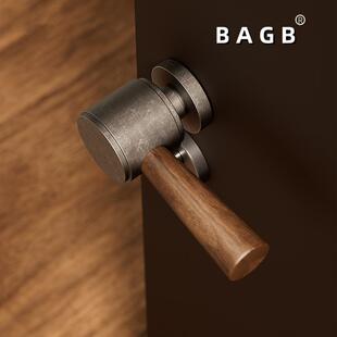 中古风门锁胡桃木磁吸静音分体房门家用复古室内卧室把手门把手锁
