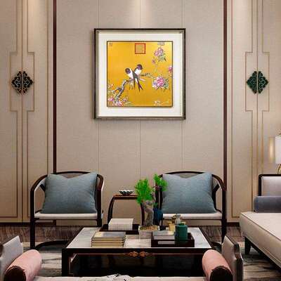 客厅背景装饰画书房茶室玄关挂画《仙萼长春图》铜制品春景铜板画