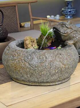 鱼池造景新中式金蟾流水摆件招财办公室客厅桌面茶桌循环水室内