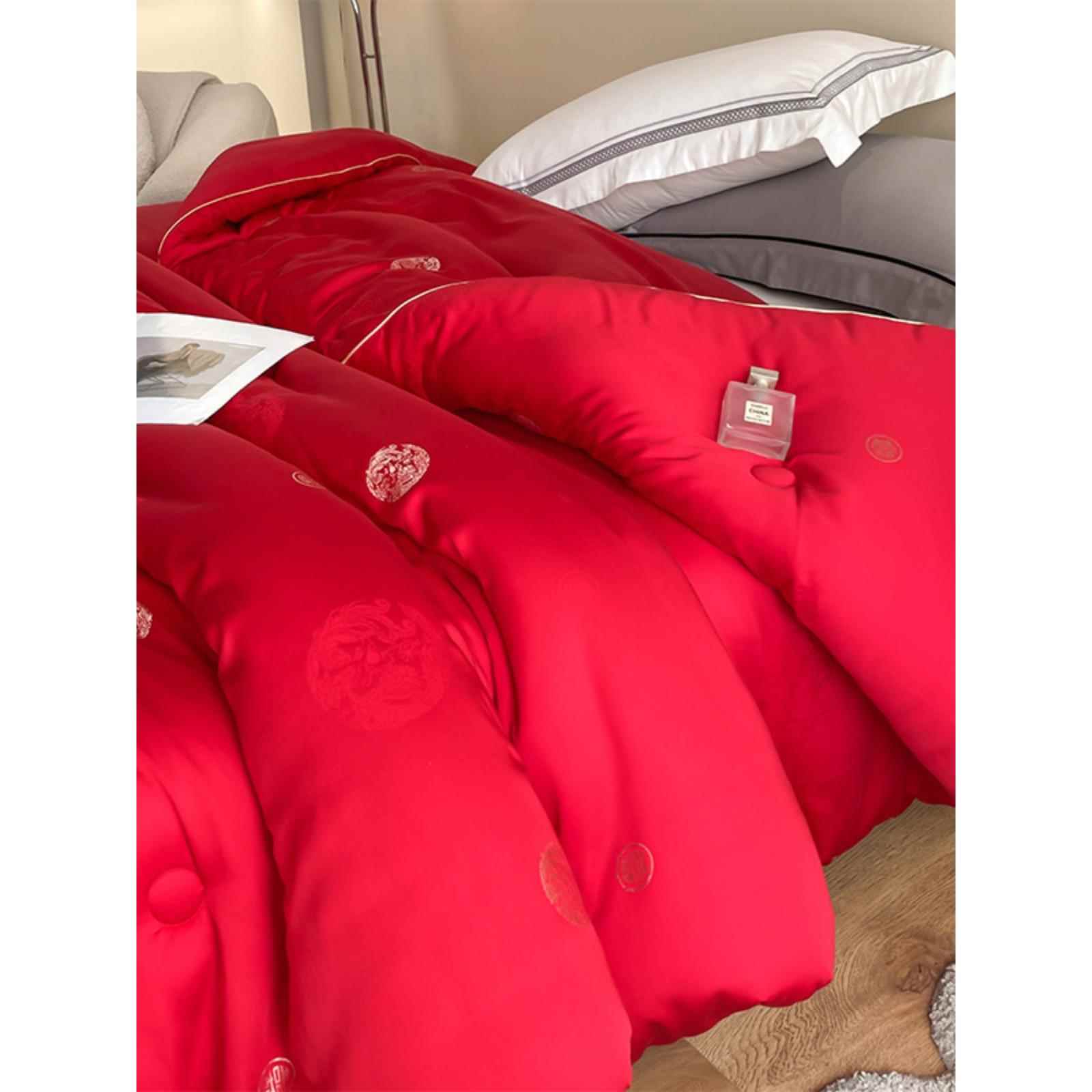 高端轻奢风婚庆被子大红纯色喜被陪嫁送礼天丝棉大豆纤维被芯床品