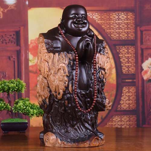 木雕弥勒佛恭喜发财摆件笑佛像大肚弥勒佛雕刻工艺品风水招财佛像