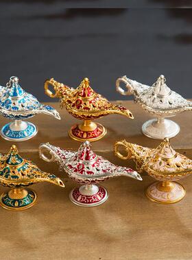 阿拉丁神灯壶摆件敦煌许愿灯金属家居装饰异域风情拍摄道具酒壶