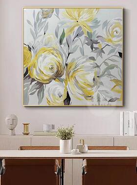 QC.ART手绘油画【玫瑰】高级黄色花卉画餐厅客厅沙发正方形装饰画
