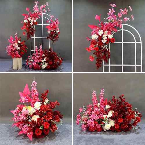 婚花布置花玫红色仿真婚礼现场布置成品ONJ排路引花订婚迎宾礼花
