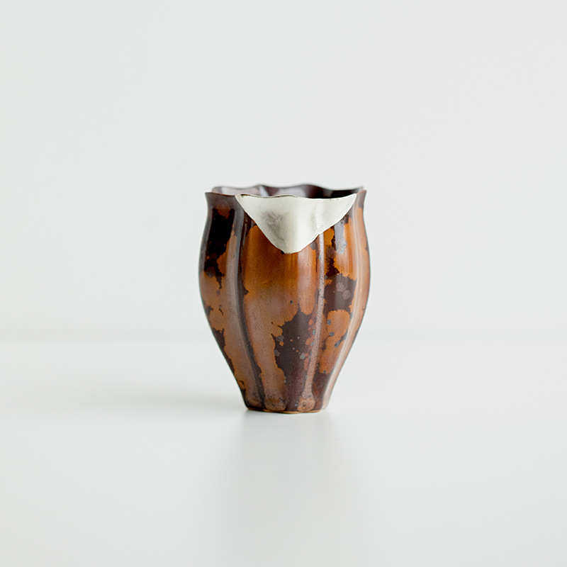 窑变栗棕描银弦月杯家用日式陶瓷品茗杯茶杯功夫茶具主人杯