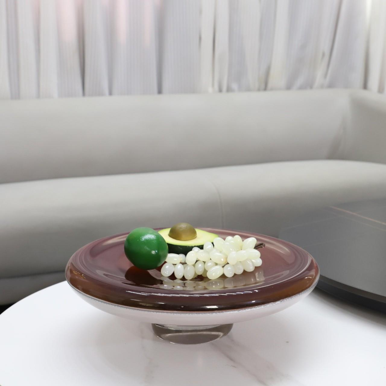 现代简约棕色琉璃圆形果盘托盘桌面摆件茶几餐厅酒店民宿家居饰品