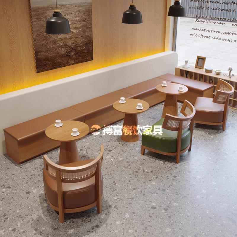 咖啡厅长条卡座沙发靠墙定制网红奶茶甜品店休闲原木休闲桌椅组合
