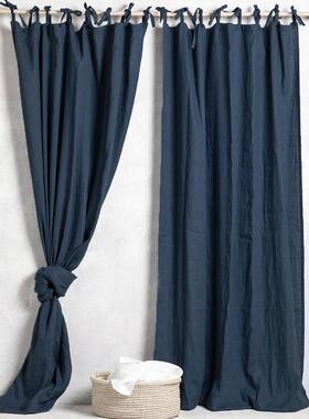 BK9K天然纯亚麻窗帘遮光浴帘布帘卧室客厅飘窗窗帘布简约现代