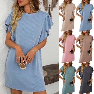 Women's Textured Ruffled Flutter Sve Mini Dress Chic Casual