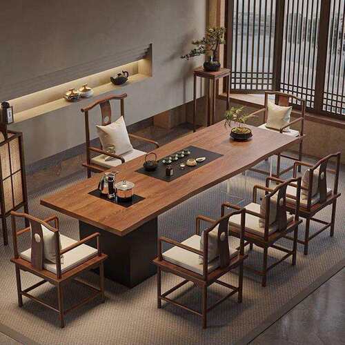 大板实木茶桌家现代泡简用约茶台中式办公室茶功桌夫椅组CPN合茶