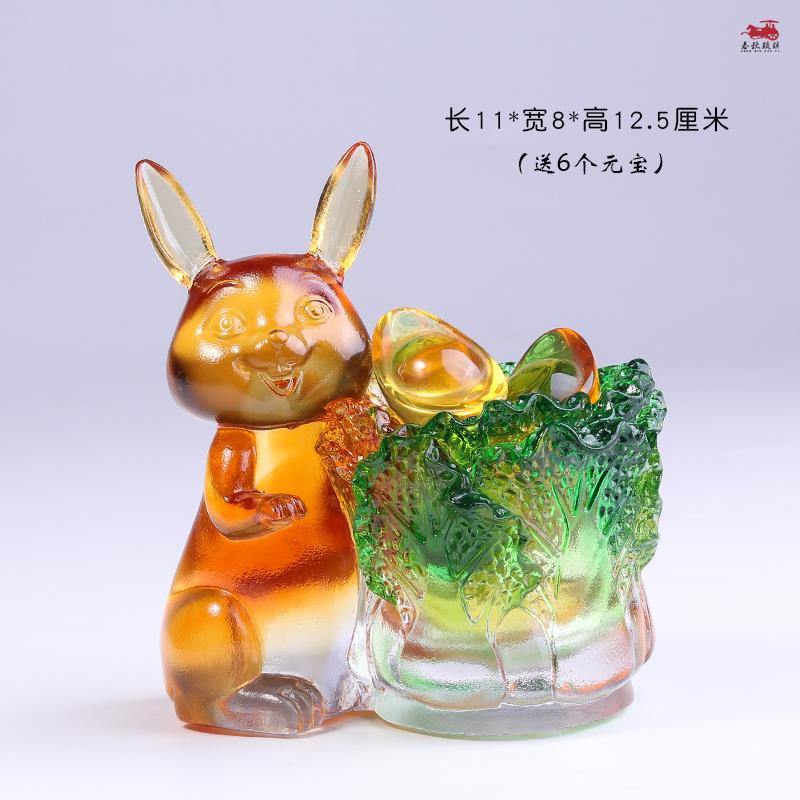 琉璃兔笔筒摆件中式小兔子文创工艺品桌面装饰品生肖生日礼物礼品