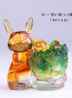 琉璃兔笔筒摆件中式小兔子文创工艺品桌面装饰品生肖生日礼物礼品