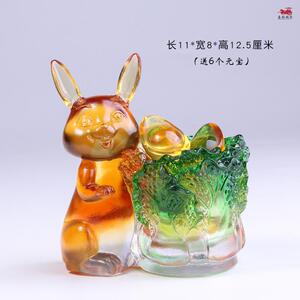琉璃兔笔筒摆件中式小兔子文创工艺品桌面装饰品生肖生日礼物礼品