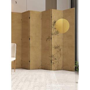 新中式 简约禅意屏风隔断客厅会所折叠可移动竹林月亮宋代美学折屏