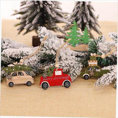 Wooden Christmas tree pendant Christmas carved wood chips