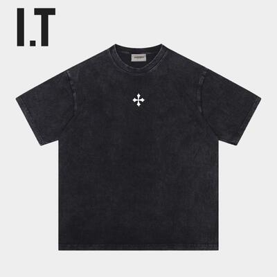 ESSENTIALS暗黑十字架水洗做旧短袖FOG美式高街宽松男女半袖T恤潮