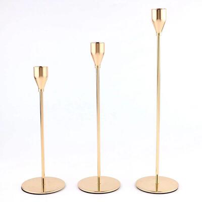 3Pcs/Set Chinese Style Metal Candle Holders Simple Golden We