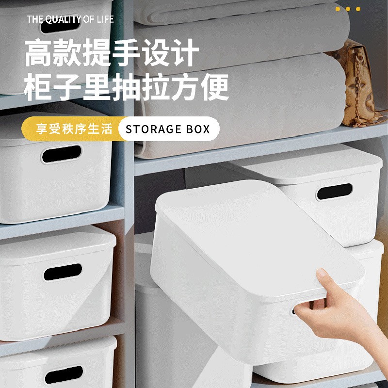 桌面收纳盒带盖防尘厨房调料瓶杂物收纳筐浴室储物收纳箱柜子