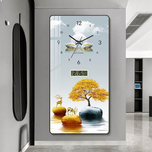 2024新款现代轻奢玄关装饰画钟表挂钟客厅电子万年历时钟表挂墙画